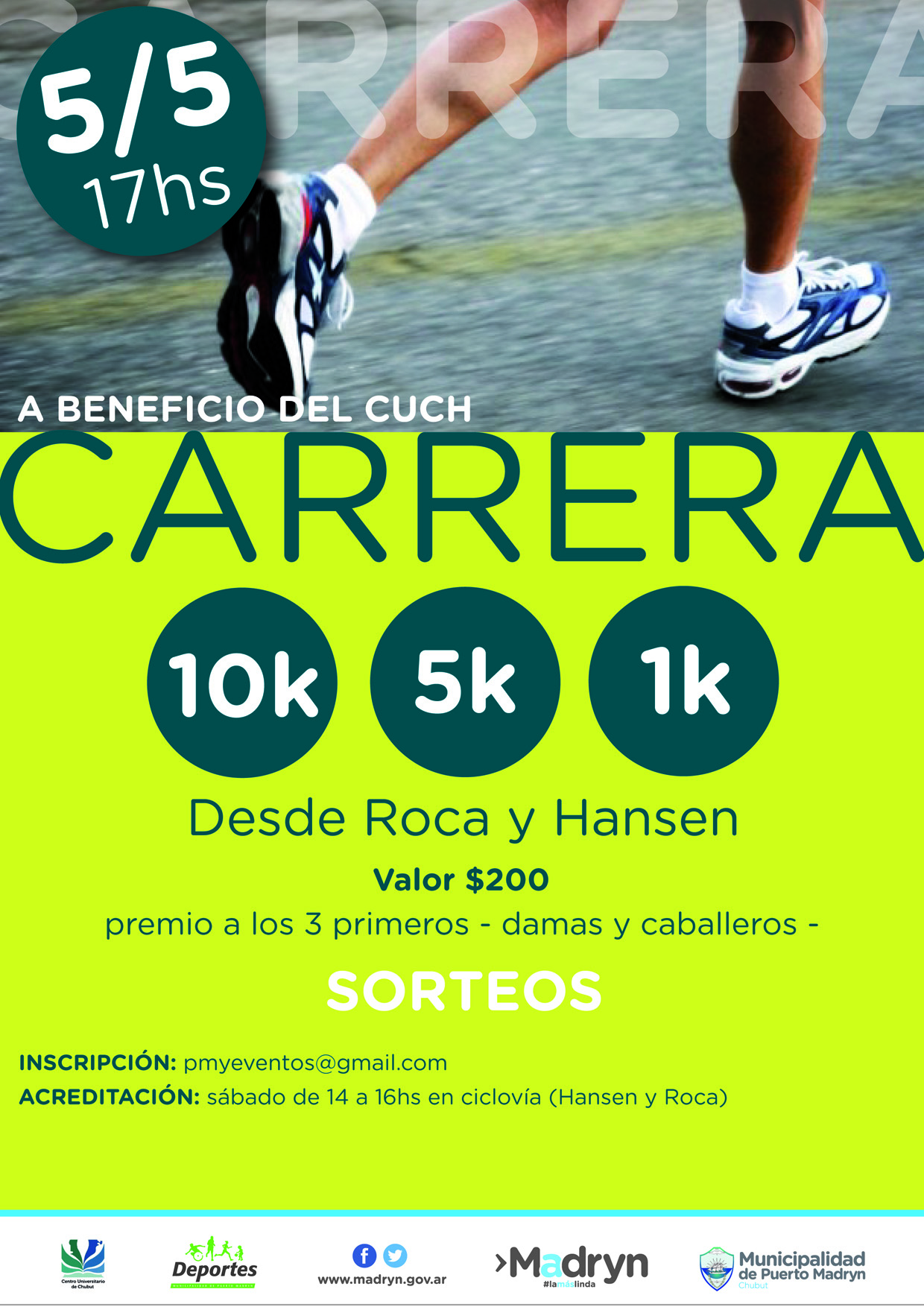 Carrera solidaria a beneficio del Centro Universitario de Chubut (CUCH)