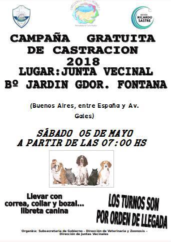 Campaña gratuita de castración para perros y gatos en el barrio Fontana