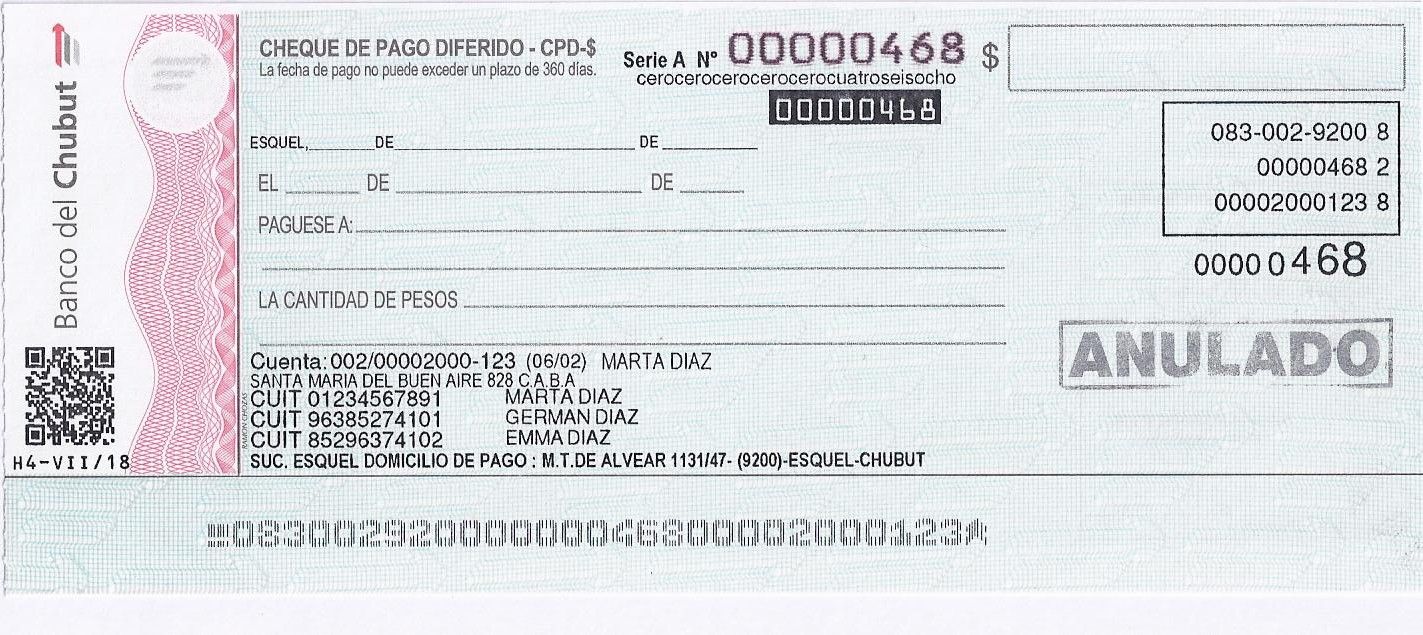 El Banco del Chubut pone en circulación los nuevos cheques 