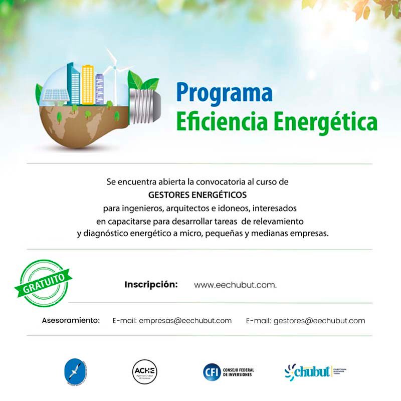 Invitan a participar de la capacitación de Gestores Tecnológicos para el Programa de Eficiencia Energética en Chubut