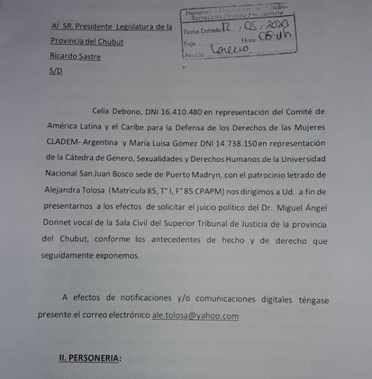 ORGANIZACIONES FEMINISTAS IMPULSAN JUICIO POLÍTICO A JUEZ DEL SUPERIOR TRIBUNAL DEL CHUBUT