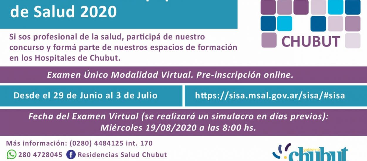 CHUBUT RETOMA LA CONVOCATORIA A CUBRIR CARGOS DE LAS “RESIDENCIAS DEL EQUIPO DE SALUD 2020”