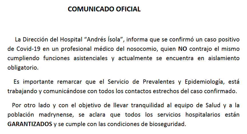 COVID-19 EN UN PROFESIONAL MÉDICO DEL NOSOCOMIO