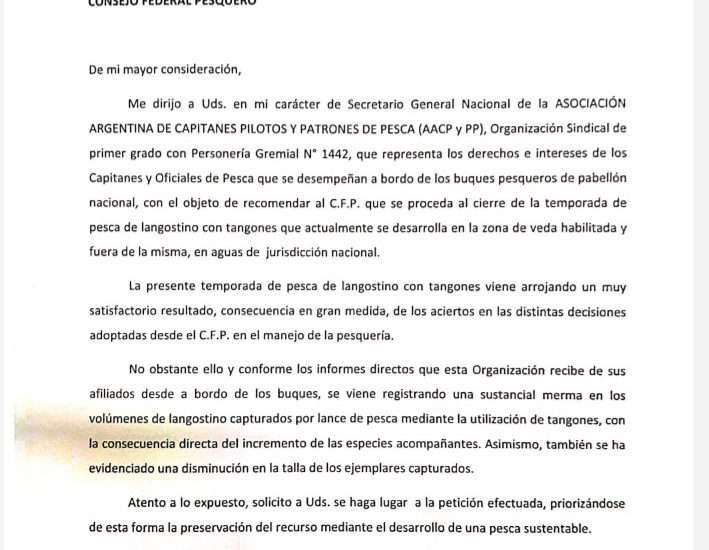 CAPITANES DE PESCA SOLICITA  AL #CFP SE CONSIDERE EL CIERRE DE LA TEMPORADA DE #LANGOSTINO