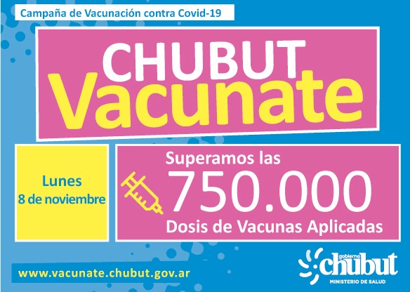 CHUBUT APLICÓ MÁS DE 750.000 VACUNAS CONTRA EL COVID-19