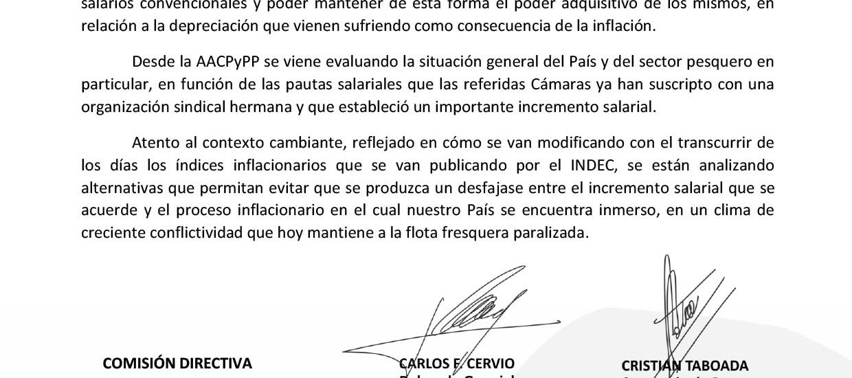 AUDIENCIA PARITARIA CON FLOTA FRESQUERA DE ALTURA POR INCREMENTO SALARIAL ANTE LA PÉRDIDA DEL PODER ADQUISITIVO FRENTE AL PROCESO INFLACIONARIO