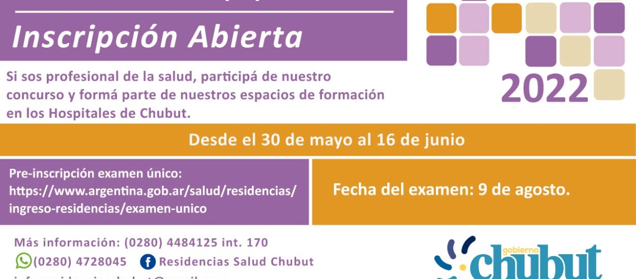 CHUBUT CONVOCA A CUBRIR LOS CARGOS DE LAS “RESIDENCIAS DEL EQUIPO DE SALUD 2022”