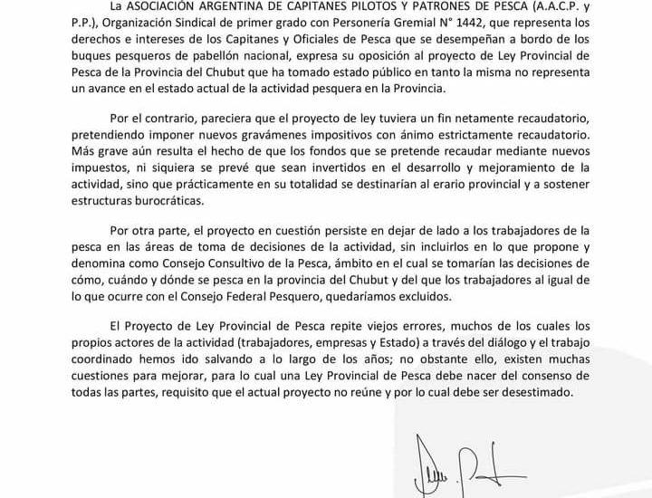 La ASOCIACIÓN ARGENTINA DE CAPITANES PILOTOS Y PATRONES DE PESCA (A.A.C.P. y P.P.),