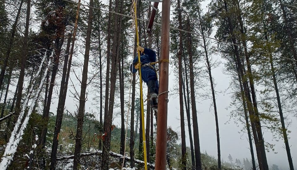 El Gobierno provincial trabaja en la reparación de postes y líneas eléctricas afectadas por el temporal de nieve en la Comarca Andina