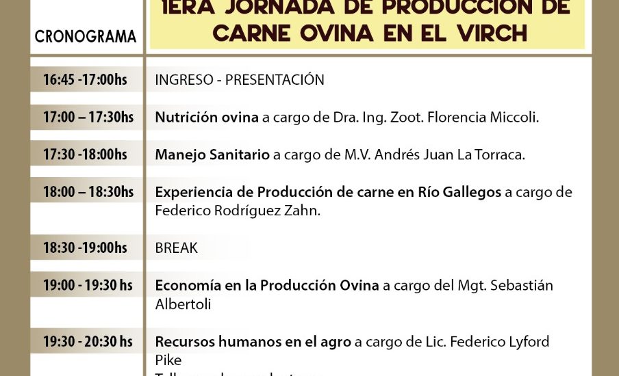 Provincia convoca a la 1° Jornada de Producción de carne ovina en el VIRCh