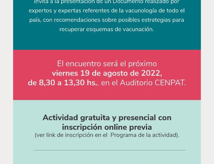 Salud invita a participar de “Jornada Provincial de Vacunología” en Puerto Madryn