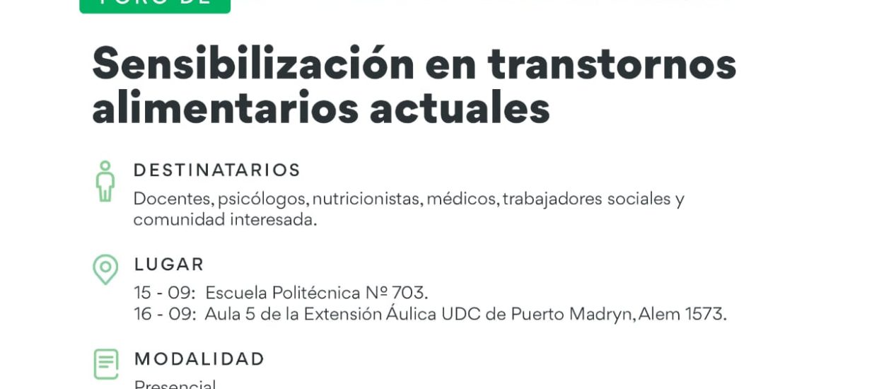 Se desarrollará en Puerto Madryn un foro sobre nutrición y prevención de trastornos alimentarios
