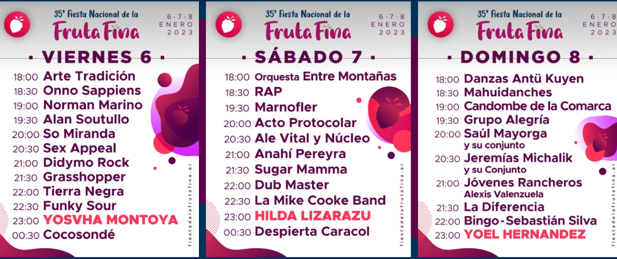 Con apoyo del Gobierno del Chubut, comienza este viernes la 35° Fiesta Nacional de la Fruta Fina en El Hoyo