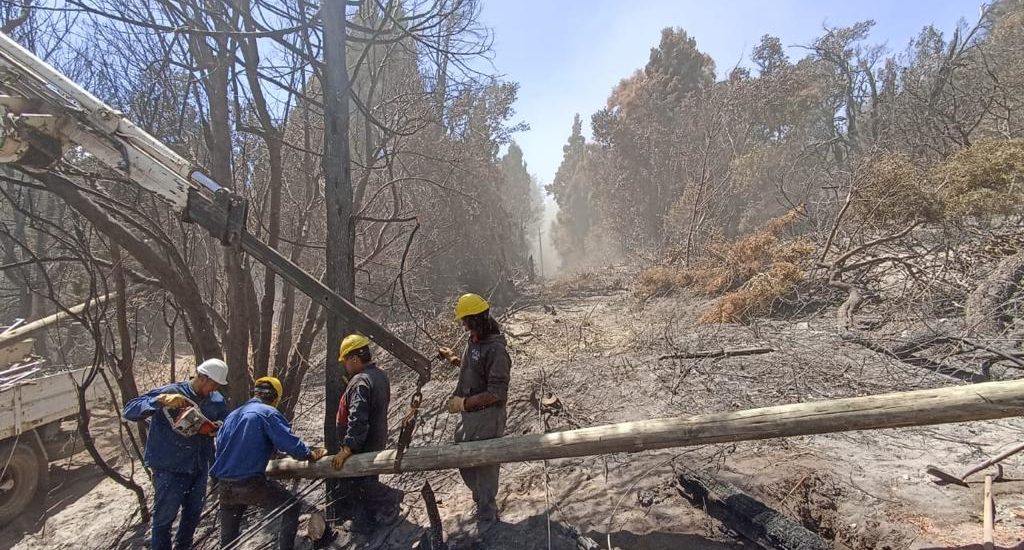 El Gobierno provincial continúa reparando las líneas eléctricas afectadas por los incendios en la cordillera