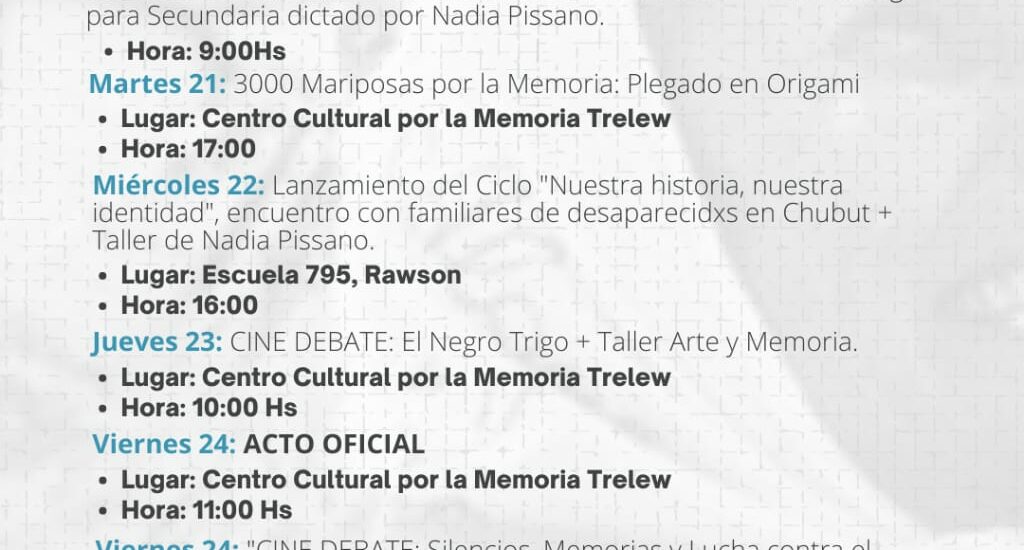 Comienzan las actividades por la ‘Semana de la Memoria’ en Chubut