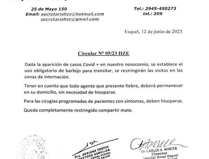RESTRICCIONES EN NOSOCOMIO DE ESQUEL ANTE CASOS COVID-19
