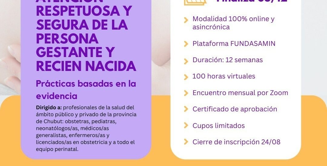 Continúa abierta la inscripción a la capacitación en “Atención respetuosa y segura de la persona gestante y recién nacida” 