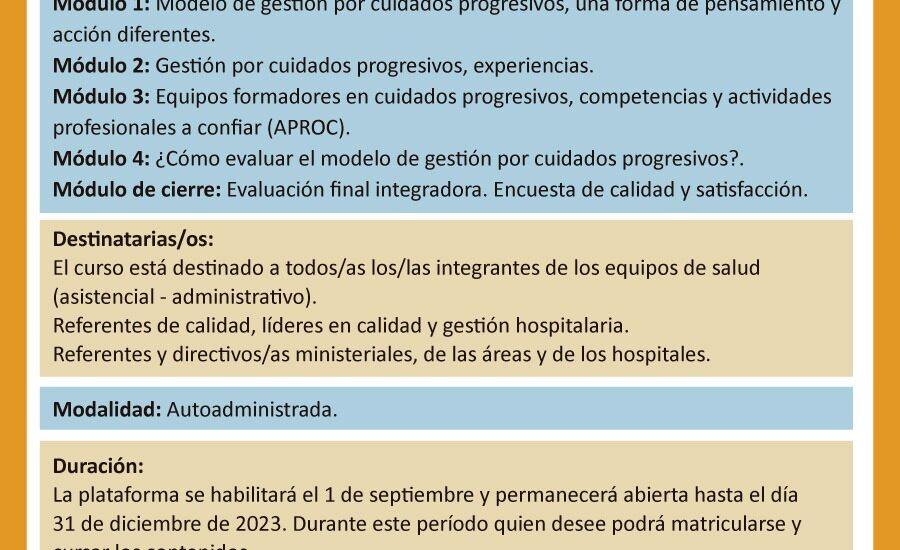 El Gobierno del Chubut convoca a equipos de salud a realizar Curso sobre “Modelo de Gestión por Cuidados Progresivos”