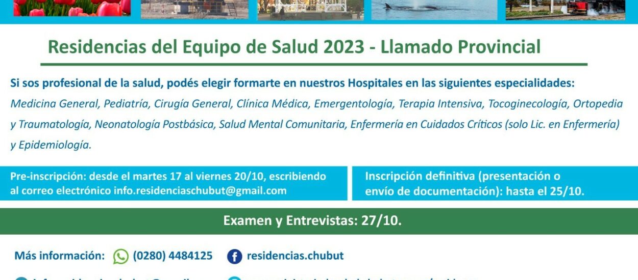 El Gobierno del Chubut abrió un Llamado Provincial para cubrir cargos de las “Residencias del Equipo de Salud 2023” 