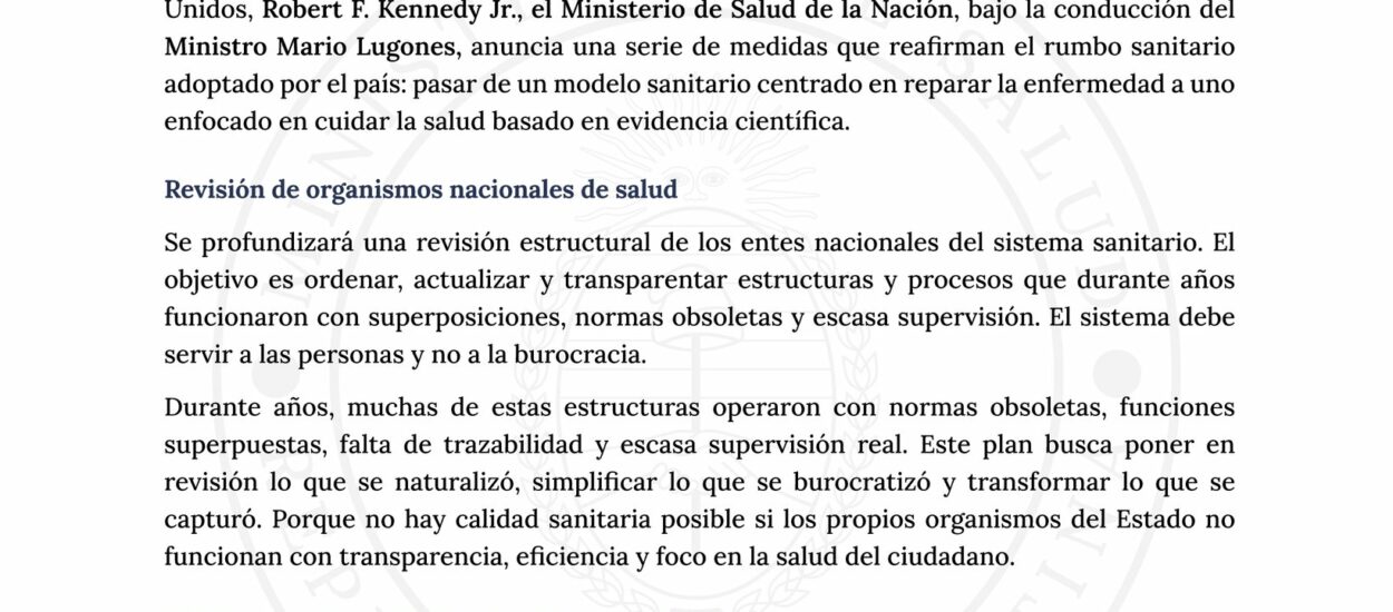 Argentina impulsa un nuevo modelo sanitario: más libre, transparente y basado en evidencia científica