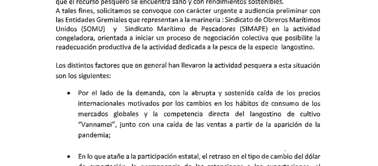 Langostino: empresas pesqueras piden medidas urgentes al Gobierno Nacional