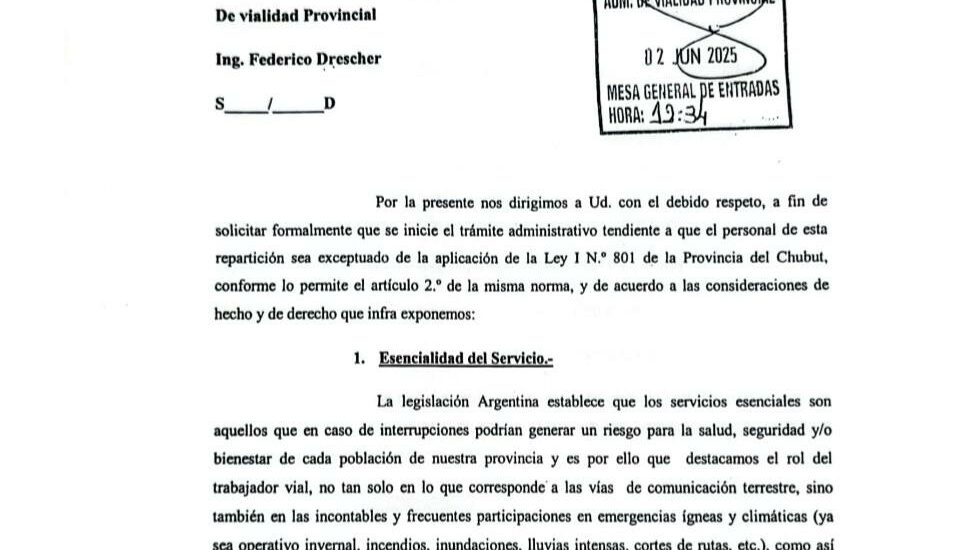 Trabajadores Viales Piden Ser Exceptuados de la Ley I N° 801 por el Rol Esencial que Cumplen