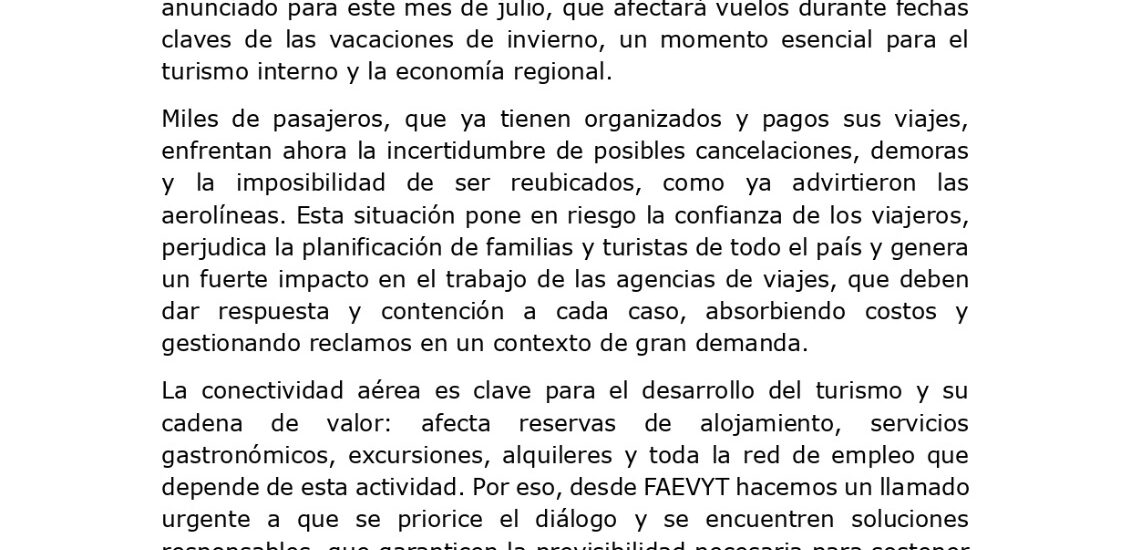 Agencias de viajes alertan por el impacto del paro aéreo: piden diálogo urgente para garantizar la temporada invernal