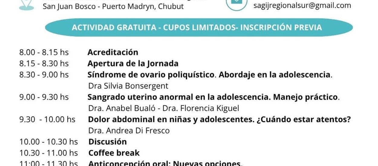 Jornada Regional Sur de Ginecología Infanto Juvenil en Puerto Madryn