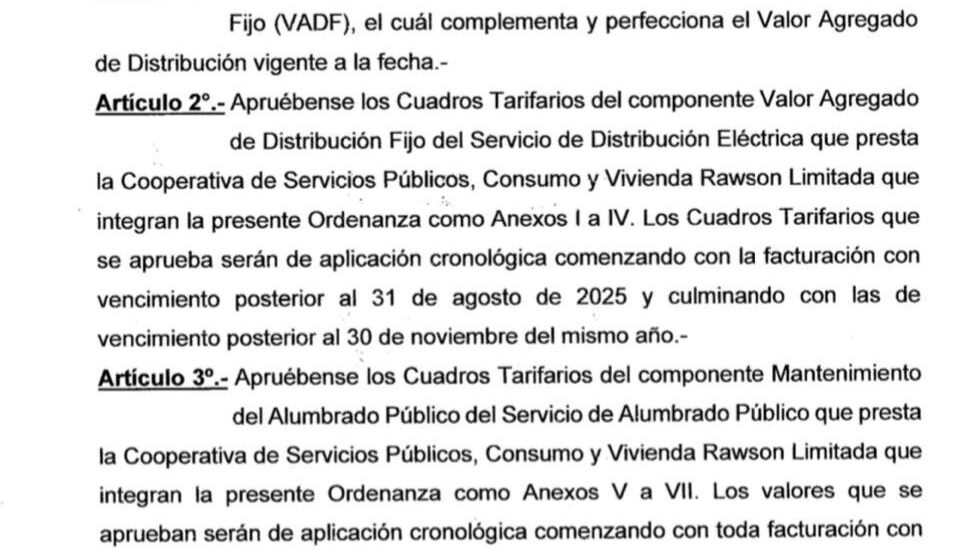 Rawson: el Concejo aprobó un nuevo cargo fijo en la tarifa eléctrica